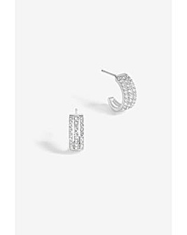 Simply Silver Sterling Silver 925 Cubic Zirconia Triple Row Hoop Earrings