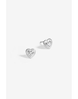 Simply Silver Ridged Heart CZ Studs