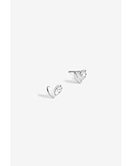 Simply Silver Sterling Silver 925 Polished and Crystal Heart Stud Earrings