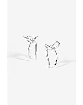 Simply Silver Sterling Silver 925 Polished and Pave Bow Stud Earrings