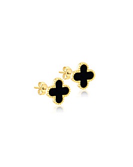 9ct Yellow Gold Onyx Petal Stud Earrings