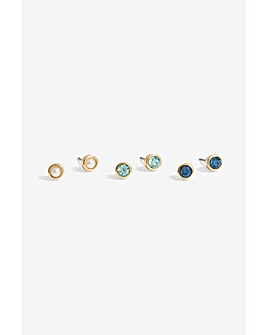 Mood Gold Blue And Turquoise Stud Earrings - Pack Of 3