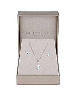 Simply Silver Sterling Silver 925 Cubic Zirconia Halo Teardrop Set - Gift Boxed