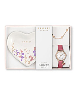 Radley Rose Gold Plated Flamingo Leather Strap Watch & Ceramic Trinket Tray Set