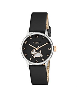 Radley Silver Plated Two Tone Black Leather Strap Watch