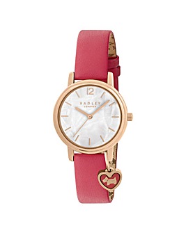 Radley Rose Gold Plated Mother of Pearl Flamingo Leather Strap Watch