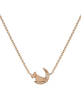 Radley 18ct Rose Gold Plated Sterling Silver Dog In Moon Diamond Necklace