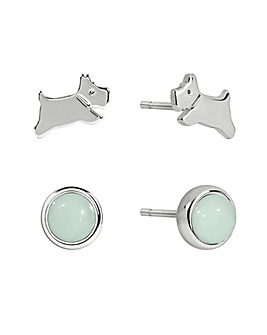 Radley Silver Plated Blue Stone and Jumping Dog Twin Pack Earrings