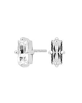 Simply Silver Sterling Silver 925 Emerald Crystal Cut Contemporary Stud Earrings