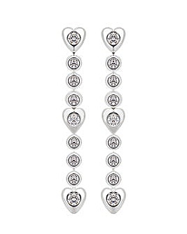 Simply Silver Sterling Silver 925 Cubic Zirconia Heart Drop Link Earrings