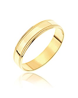 9 Carat Yellow Gold Millgrain Edge 4MM Wedding Ring