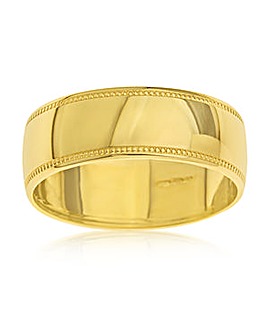 9 Carat Yellow Gold Millgrain Edge 6MM Wedding Ring