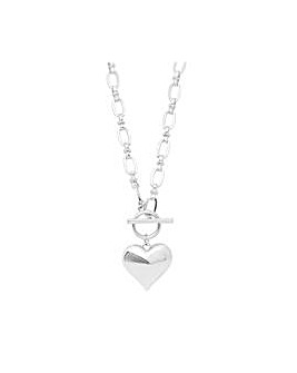 Mood Silver Polished Puffed Heart Chain Long Pendant Necklace