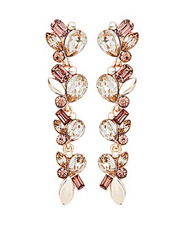 Mood Rose Gold Pink Crystal Mixed Stone Long Drop Earrings