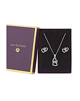 Bliss Silver And Crystal Double Heart Set - Gift Boxed