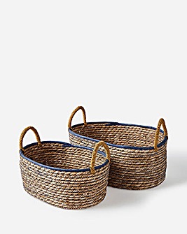 Set of 2 Natural Baskets with Trim