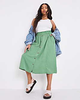 Green Tencel Button Front Skirt