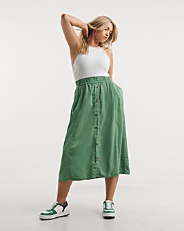 Green Button Front Skirt