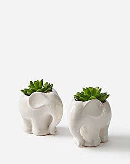 Set Of 2 Ceramic Elephant Pots