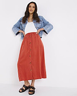 Rusted Coral Tencel Button Front Skirt