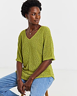 Boucle V-Neck Short Sleeve Top