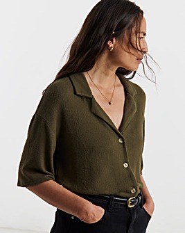 Soft Touch Collared Button Through Top