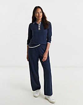 Contrast Edge Ribbed Wide Leg Joggers