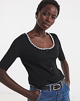 Contrast Stitch Neck Cardigan