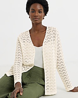 Cream Crochet V-Neck Cardigan