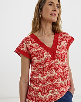 Bubble Hem Lace Trim Top