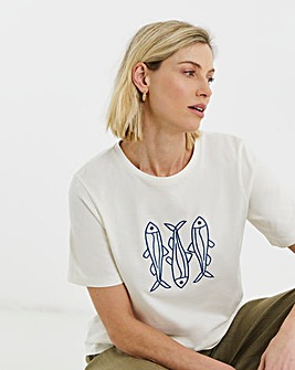 Embroidered T-Shirt Fish Graphic