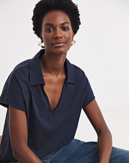 V-Neck Collared Short Sleeve T-Shirt