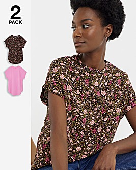 2 Pack Short Sleeve Curved Hem Longline top