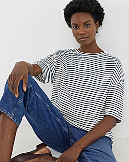Stripe Longline Short Sleeve Sweatshirt