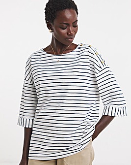 Stripe Button Shoulder Longline Top