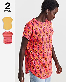 2 Pack Short Sleeve Curved Hem Longline Top