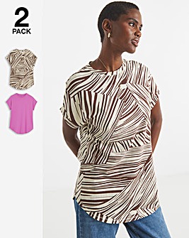 2 Pack Short Sleeve Curved Hem Longline Top