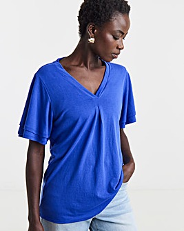 Blue Double Angel Sleeve V Neck Top