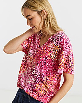 Pink Printed Double Angel Sleeve V Neck Top