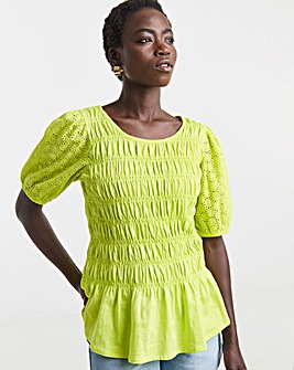 Ruched Broderie Sleeve Top