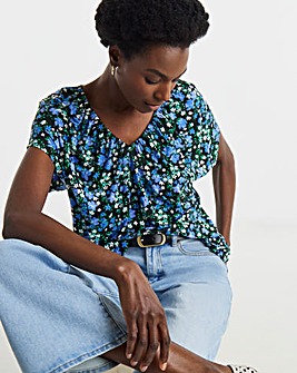 Floral Printed V Neck Short Sleeve Top