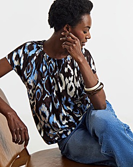 Aztec Print Ruched Neck Bubble Hem Top