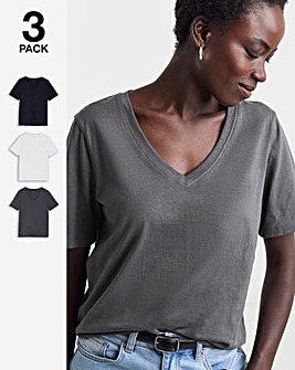 Black, White & Charcoal 3 Pack V Neck Short Sleeve T-Shirts