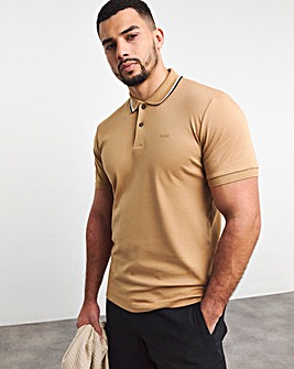 BOSS Classic Contrast Tipped Collar Beige Polo Shirt