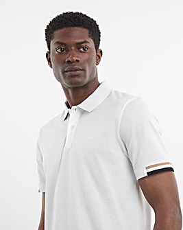 BOSS Classic Contrast Tipped Cuff White Polo Shirt