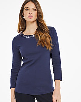 Julipa Jersey Top with Embellished Neck