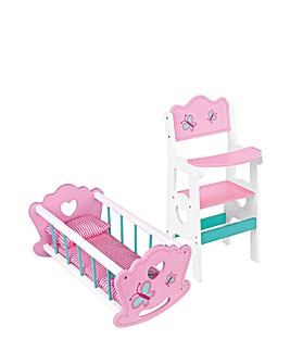 Tooky Toy Wooden High Chair and Cradle Set