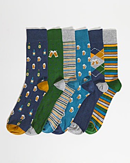 6 Pack Beer Print Stripe Socks