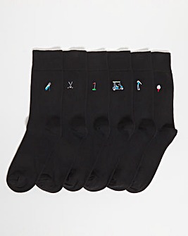 6 Pack Golf Embroidery Socks