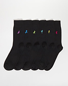 6 Pack Bright Bird Embroidery Socks